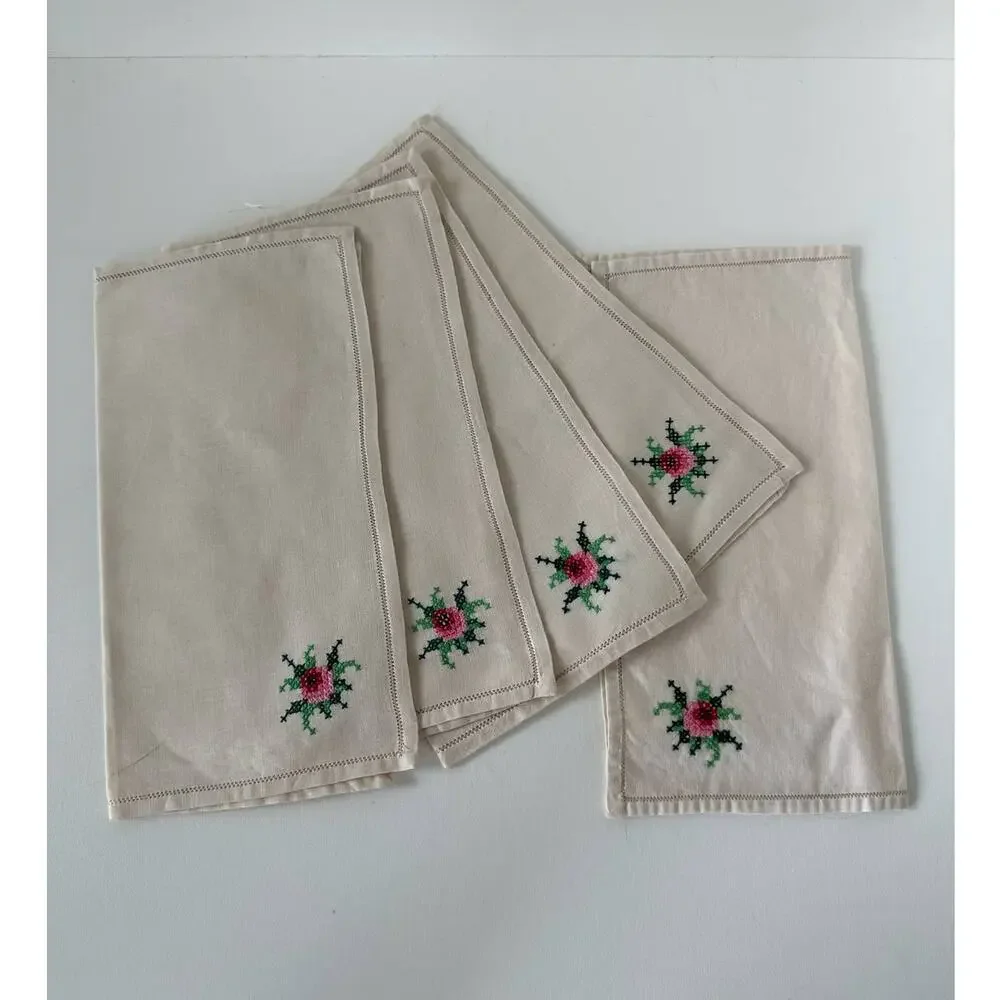 Vintage Cross Stitch Cocktail Napkins, set of 5